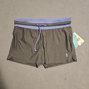 Free Country Girls Swim Shorts L Cloud‎ Grey Blue Swimsuit UPF 50 New